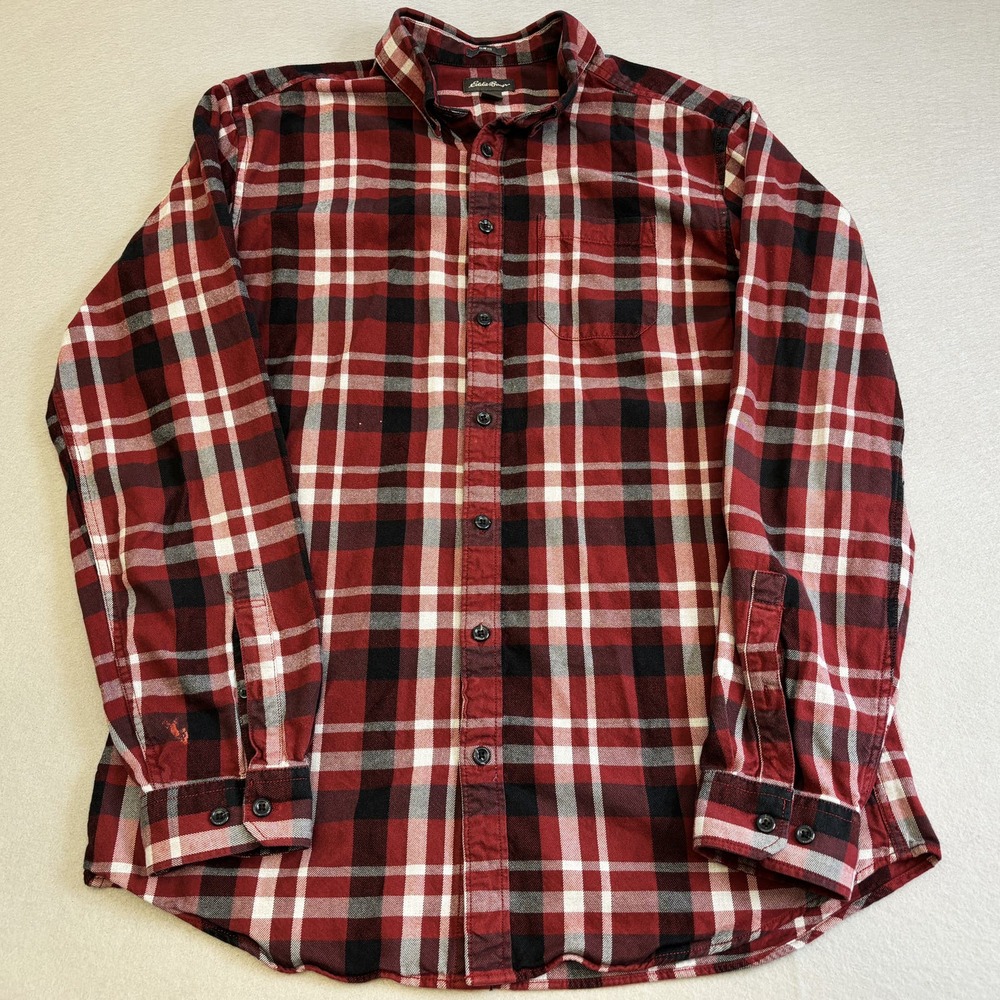 Vtg Eddie Baur Shirt Mens Large Tall Red Plaid Button Down Casual Slim Fit LS